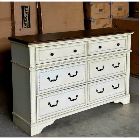 B747 - 31 : Tủ 6 Ngăn Kéo Giả Cổ - Màu Trắng Sương Mù